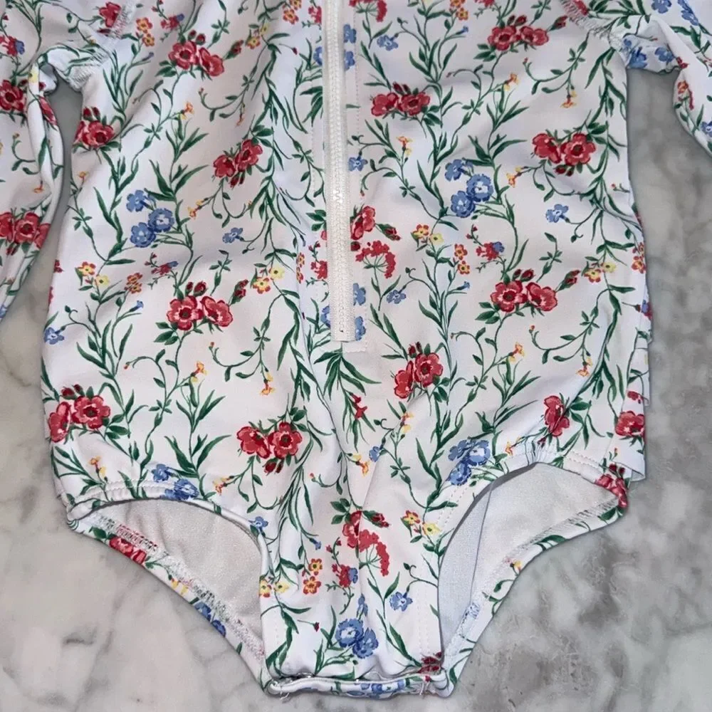 NWOT JANIE AND JACK FLORAL RASH GUARD SWIMSUIT 12/18M